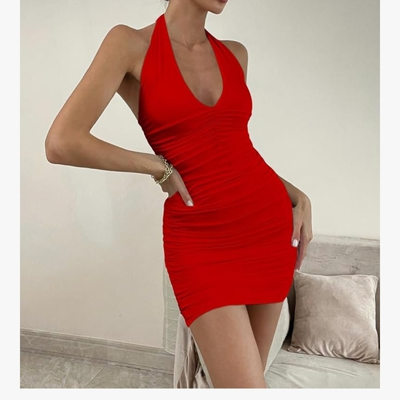 Chic Red Halter Mini Dress - Picture 6 of 7